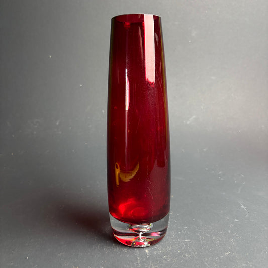 Tall Ruby Glass Bud Vase – Heavy Base