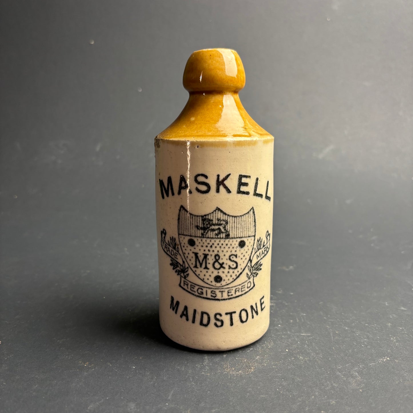 Maskell Maidstone Stoneware Bottle – M&S Trade Mark – English Advertising Pottery