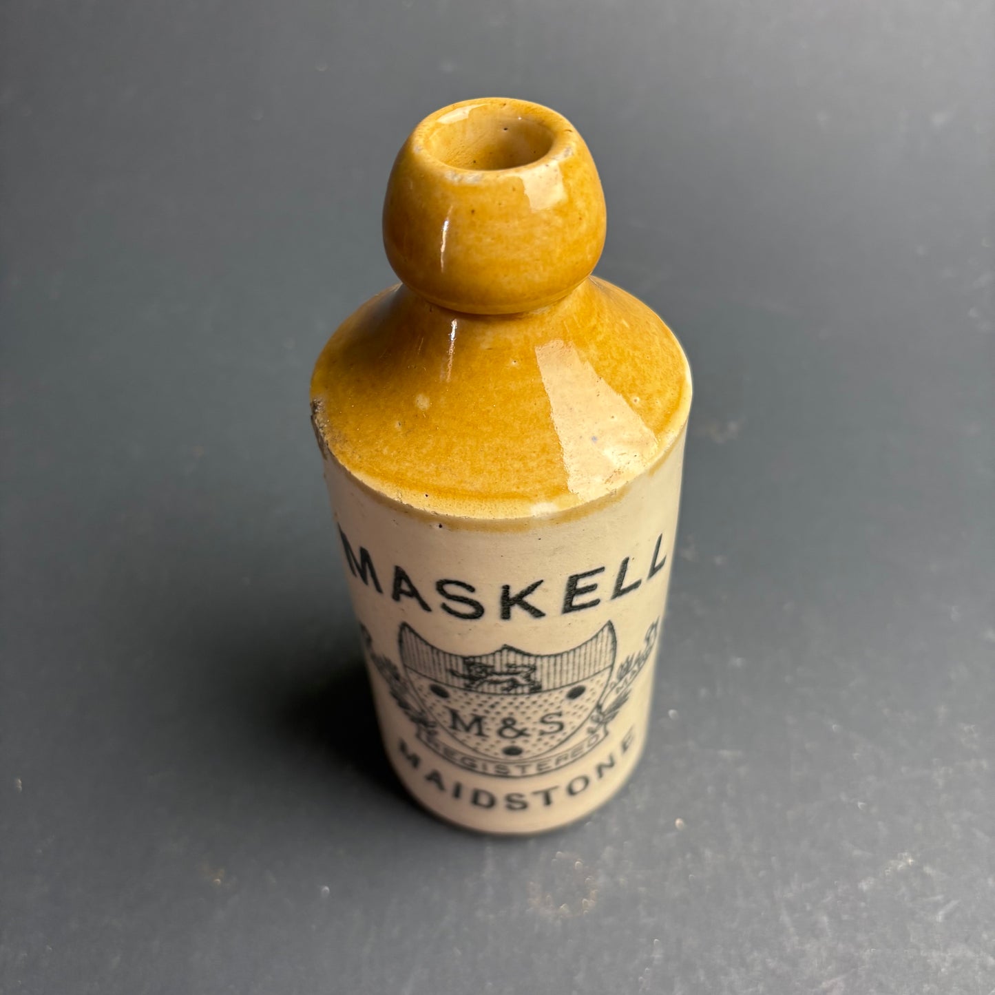 Maskell Maidstone Stoneware Bottle – M&S Trade Mark – English Advertising Pottery