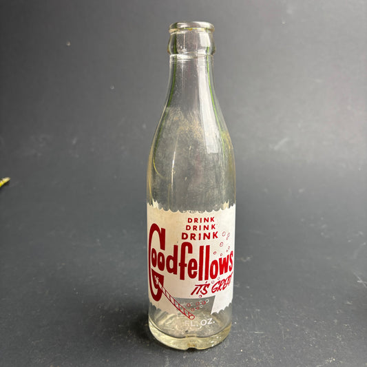 Goodfellows Soft Drink Bottle Ballarat – Embossed Glass with Original Label – Vintage Australia