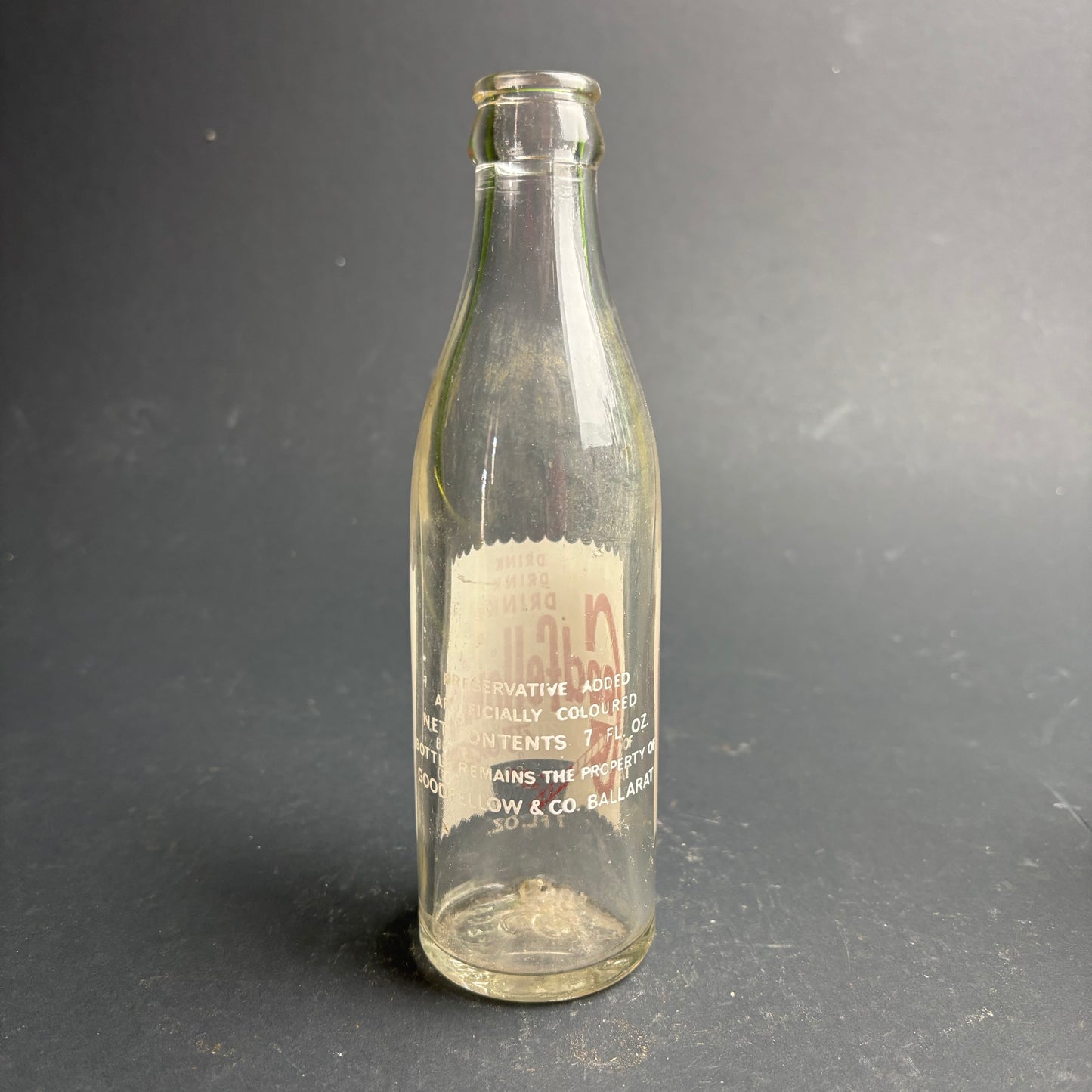 Goodfellows Soft Drink Bottle Ballarat – Embossed Glass with Original Label – Vintage Australia