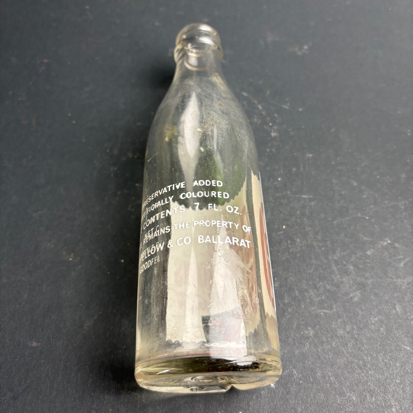 Goodfellows Soft Drink Bottle Ballarat – Embossed Glass with Original Label – Vintage Australia