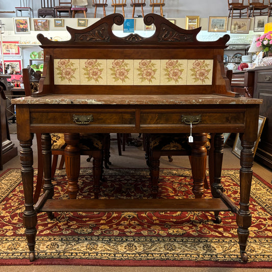 Goldfields Victorian Walnut Marble Top Tile Back Washstand