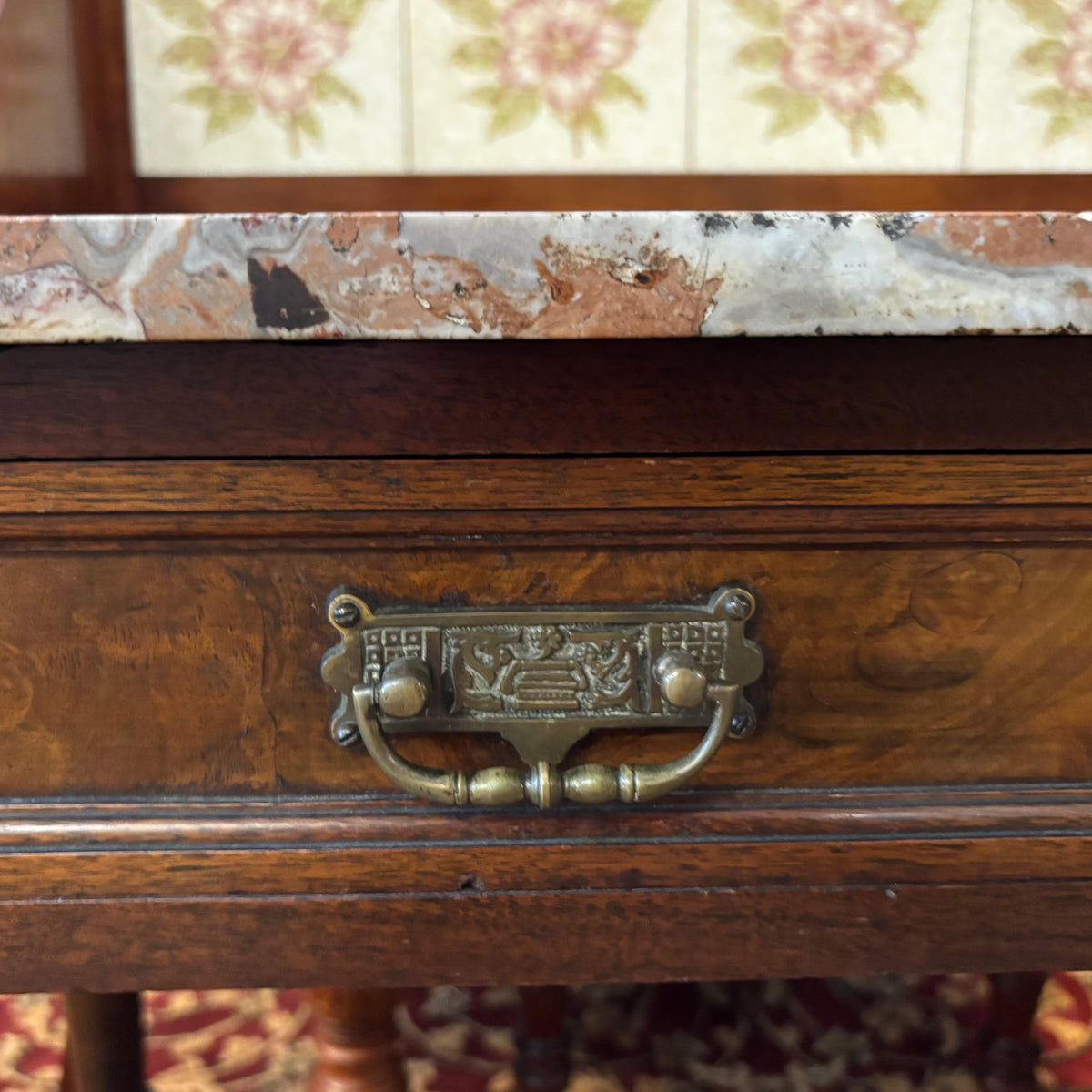 Goldfields Victorian Walnut Marble Top Tile Back Washstand