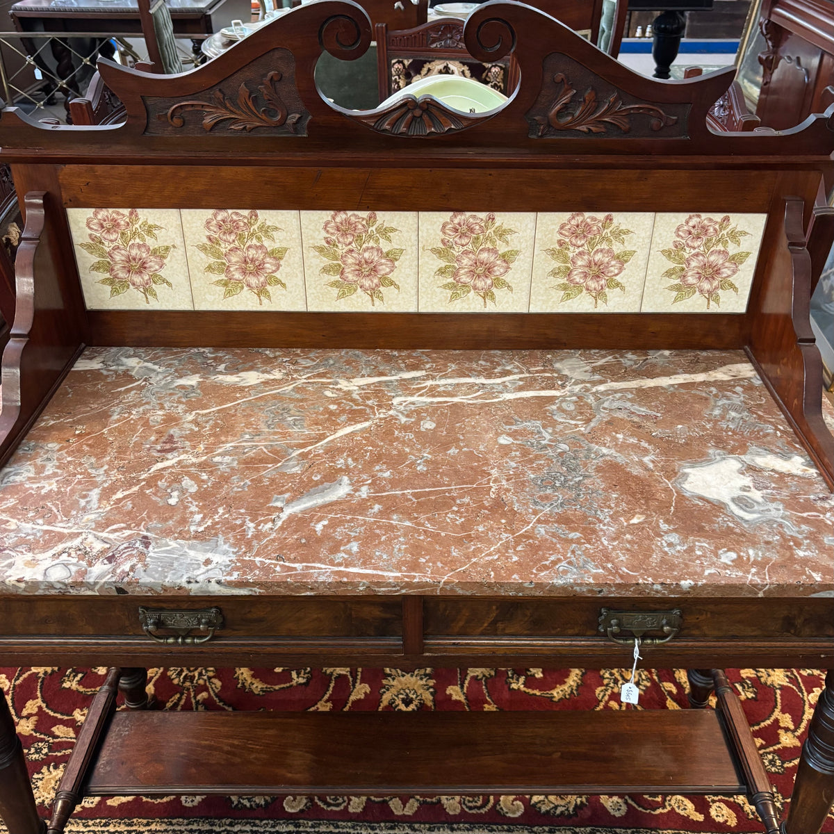 Goldfields Victorian Walnut Marble Top Tile Back Washstand