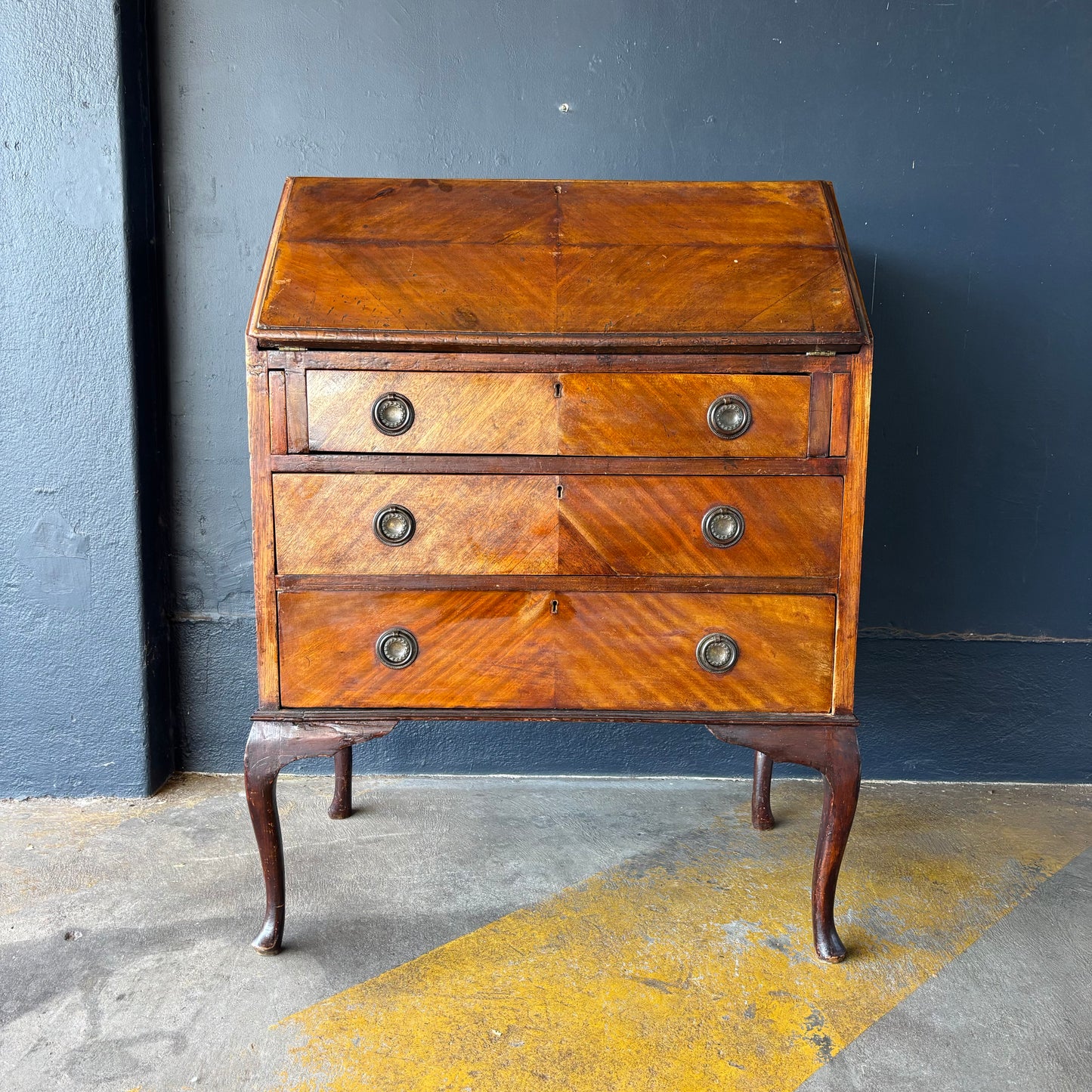 Antique Queen Anne Style Mahogany Writing Bureau with Fitted Interior