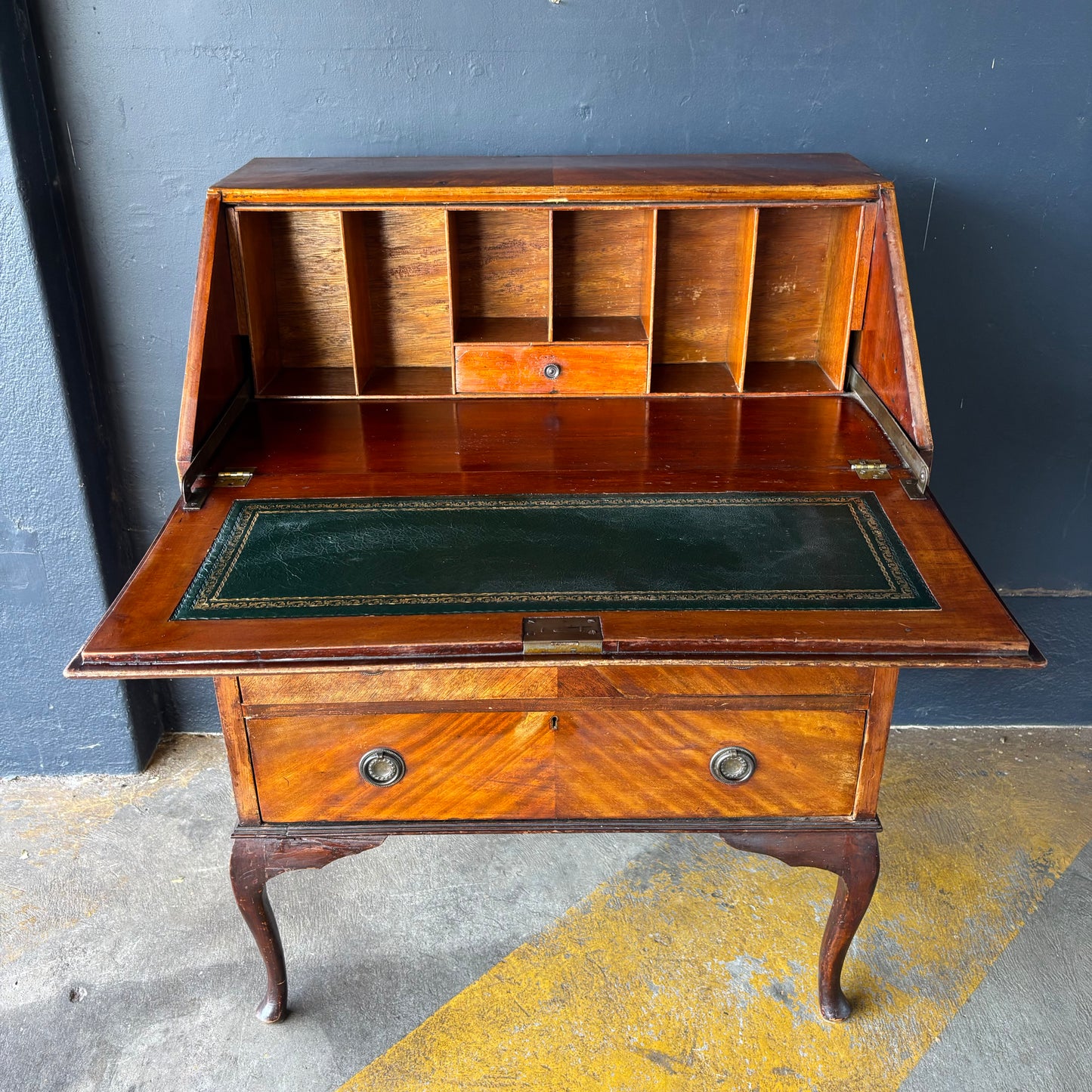 Antique Queen Anne Style Mahogany Writing Bureau with Fitted Interior