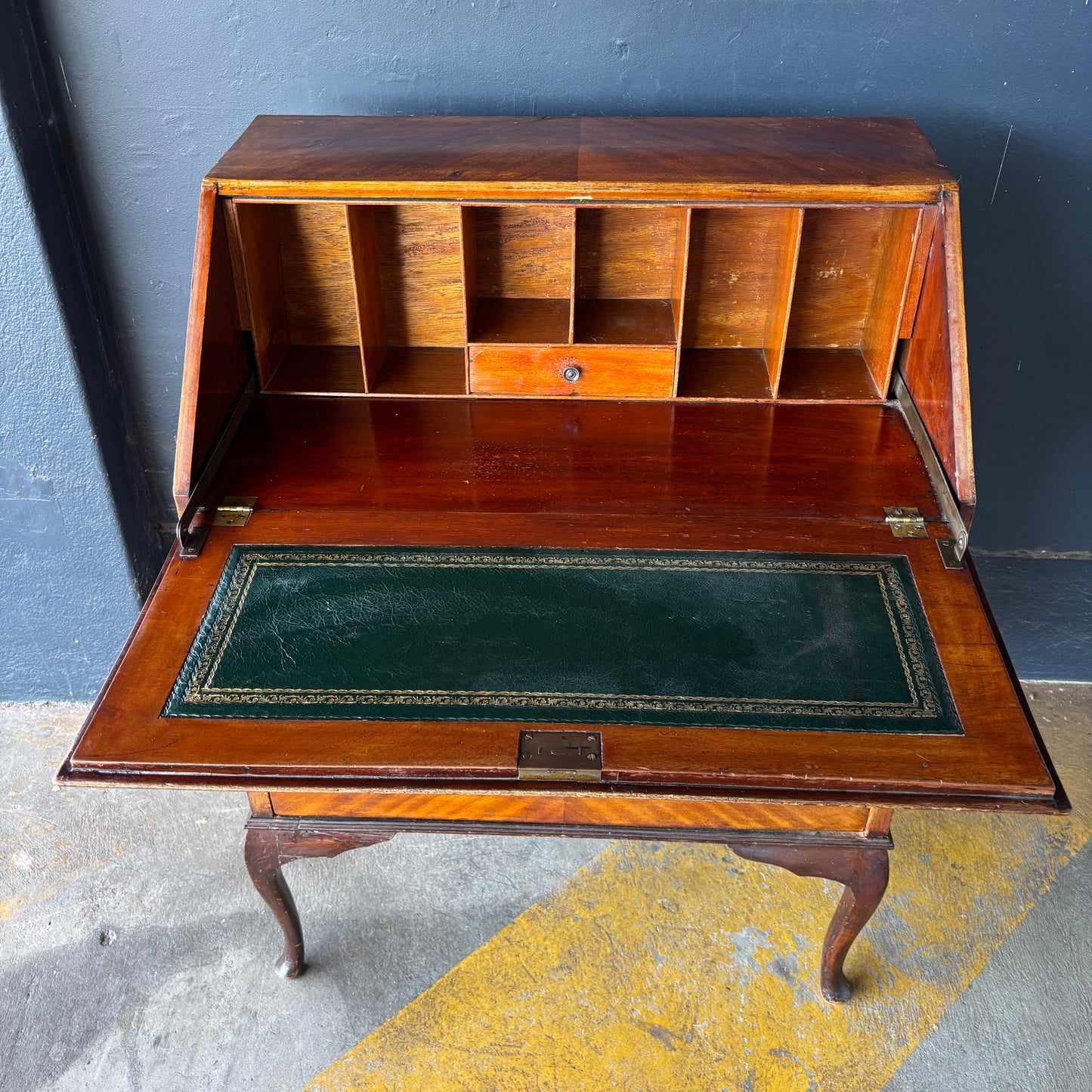 Antique Queen Anne Style Mahogany Writing Bureau with Fitted Interior
