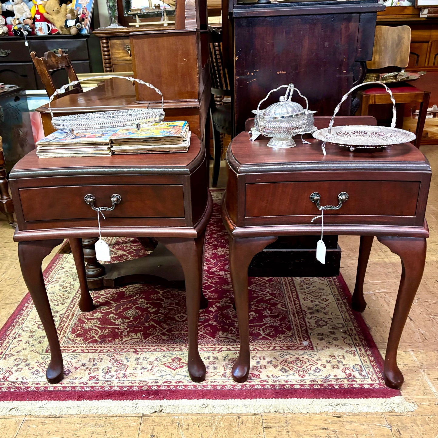 Pair of Queen Anne Style Jarrah Bedside Tables