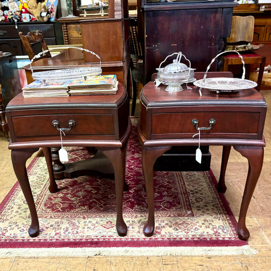 Pair of Queen Anne Style Jarrah Bedside Tables
