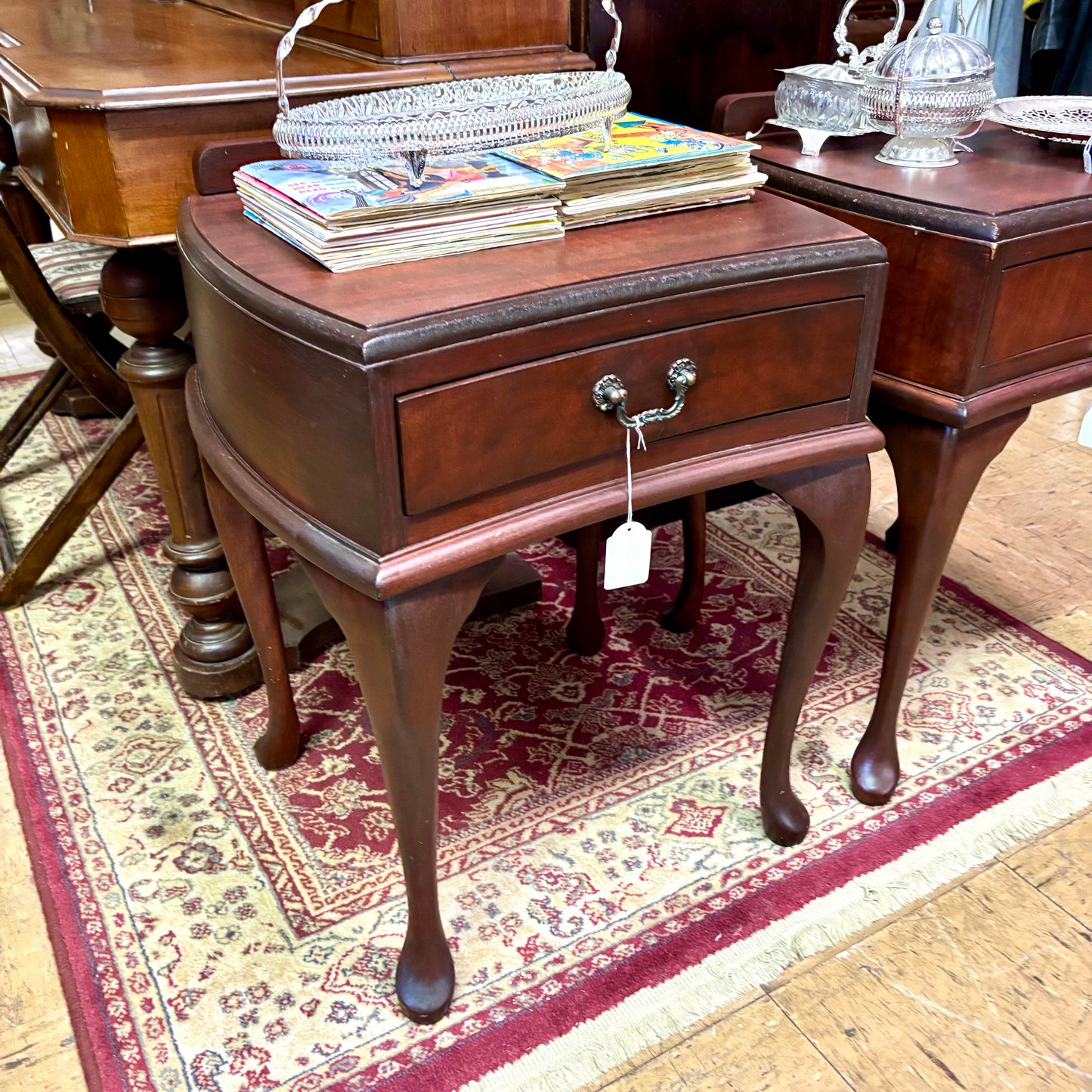 Pair of Queen Anne Style Jarrah Bedside Tables