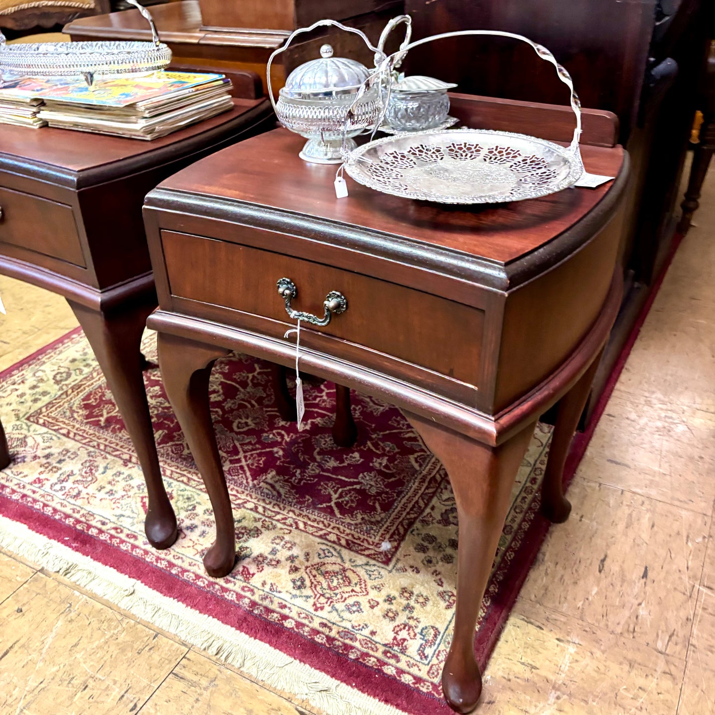 Pair of Queen Anne Style Jarrah Bedside Tables