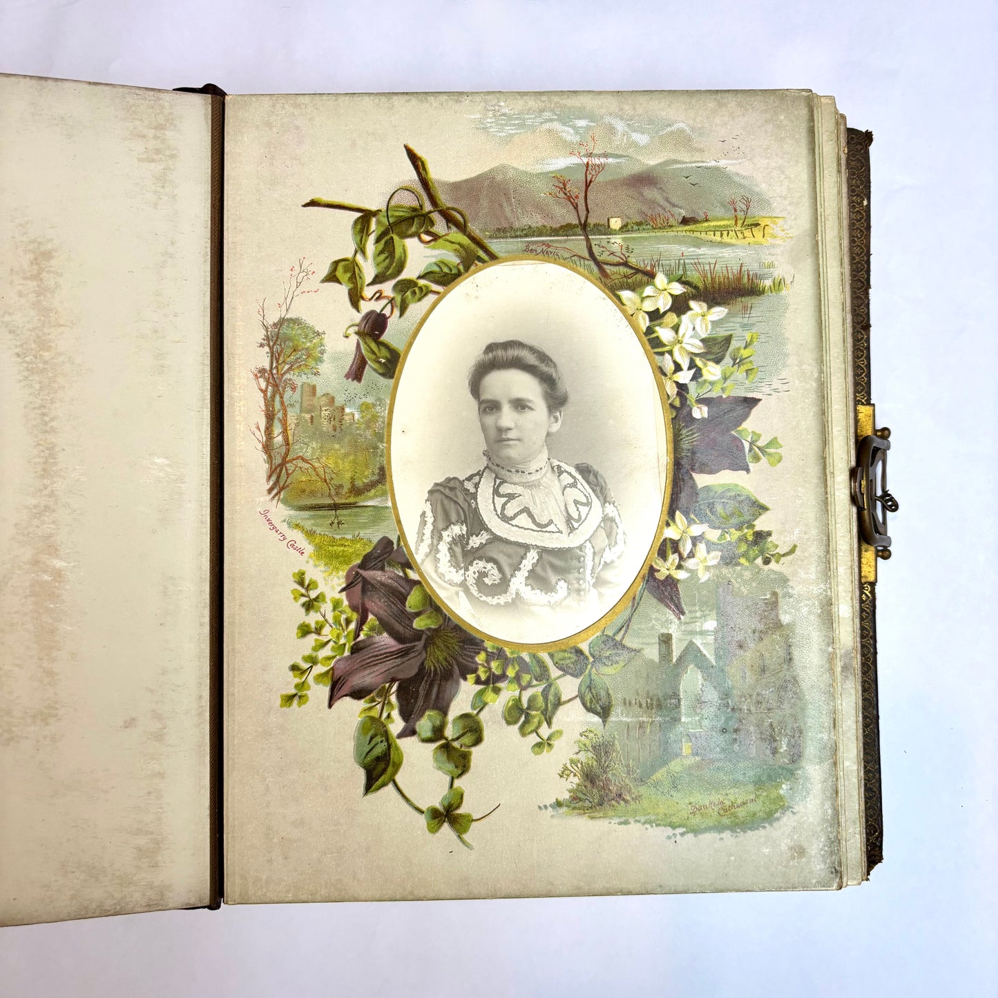 Antique Victorian Musical Photo Album c.1880 — Gilt Leather with Working Brass Clasp