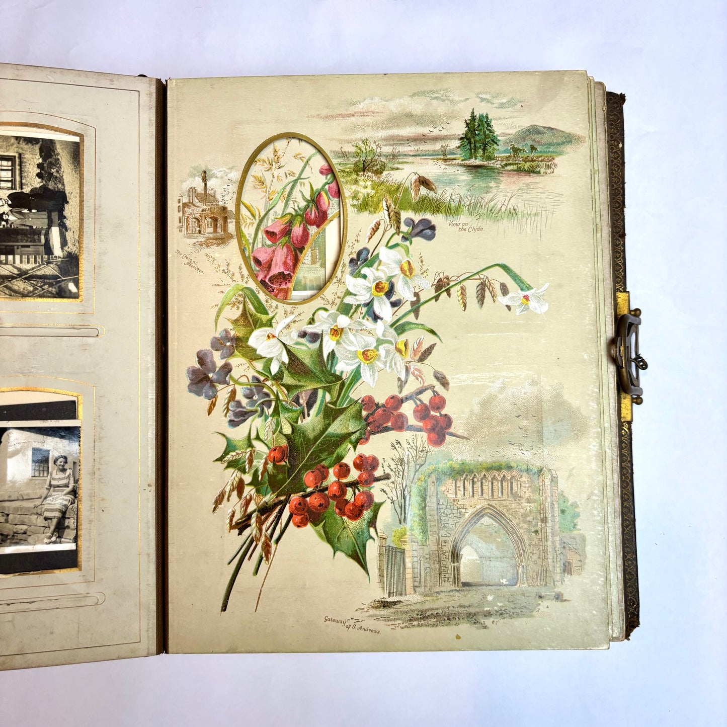 Antique Victorian Musical Photo Album c.1880 — Gilt Leather with Working Brass Clasp
