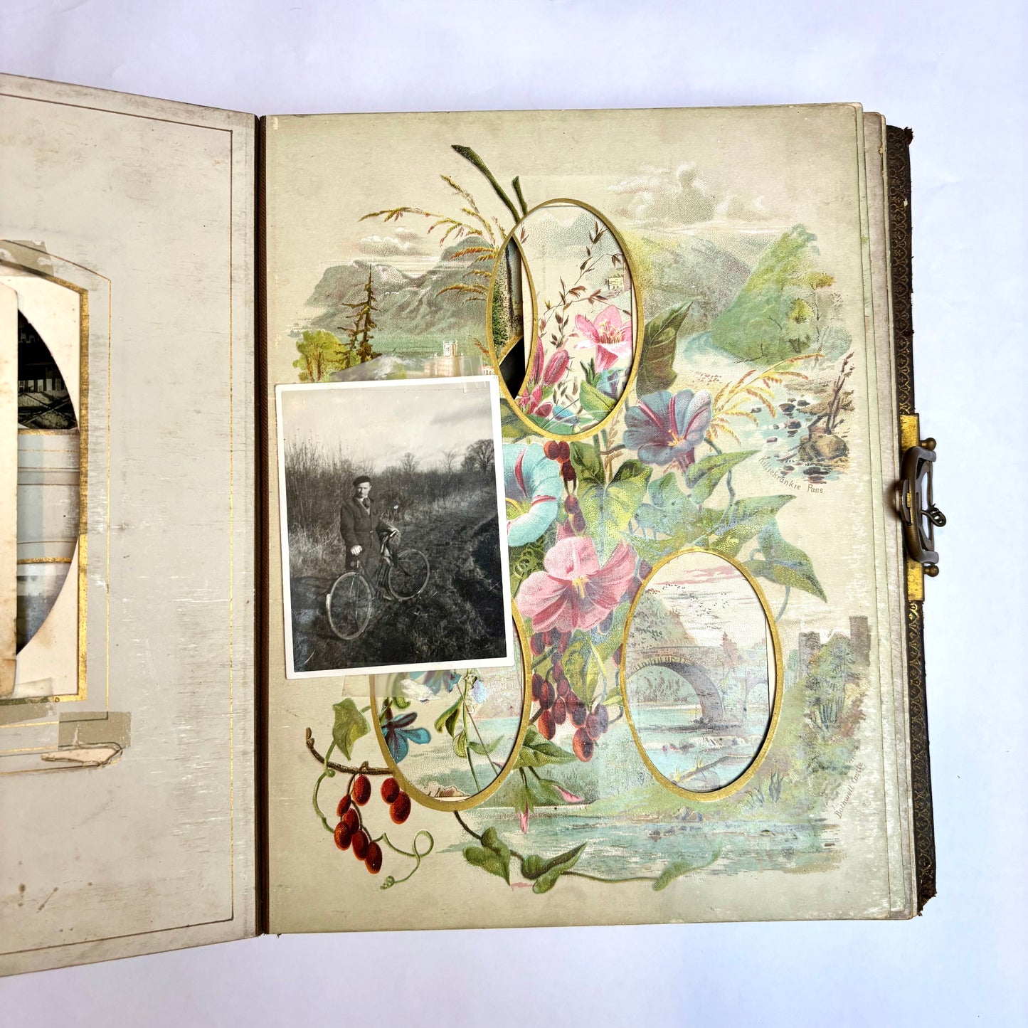 Antique Victorian Musical Photo Album c.1880 — Gilt Leather with Working Brass Clasp