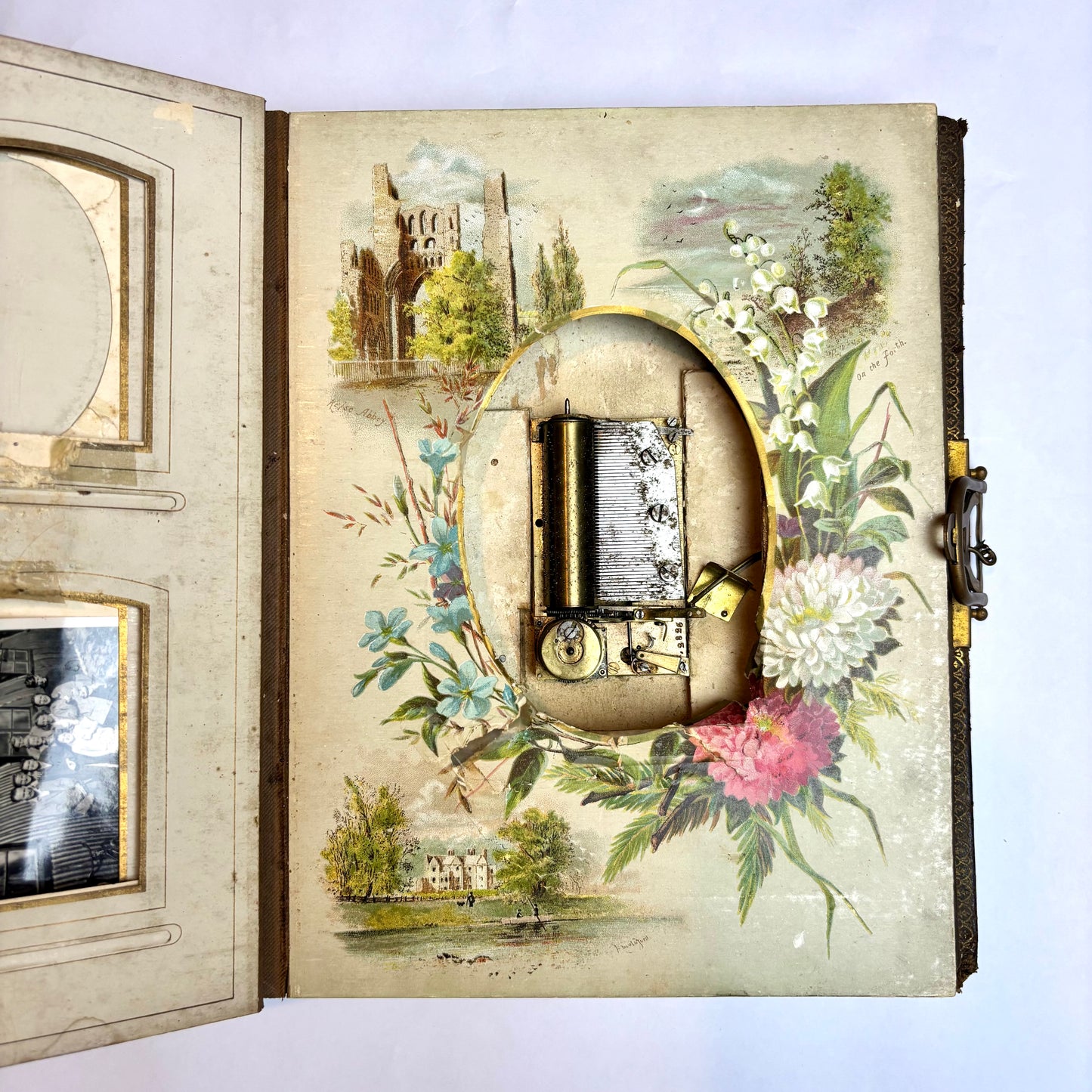 Antique Victorian Musical Photo Album c.1880 — Gilt Leather with Working Brass Clasp