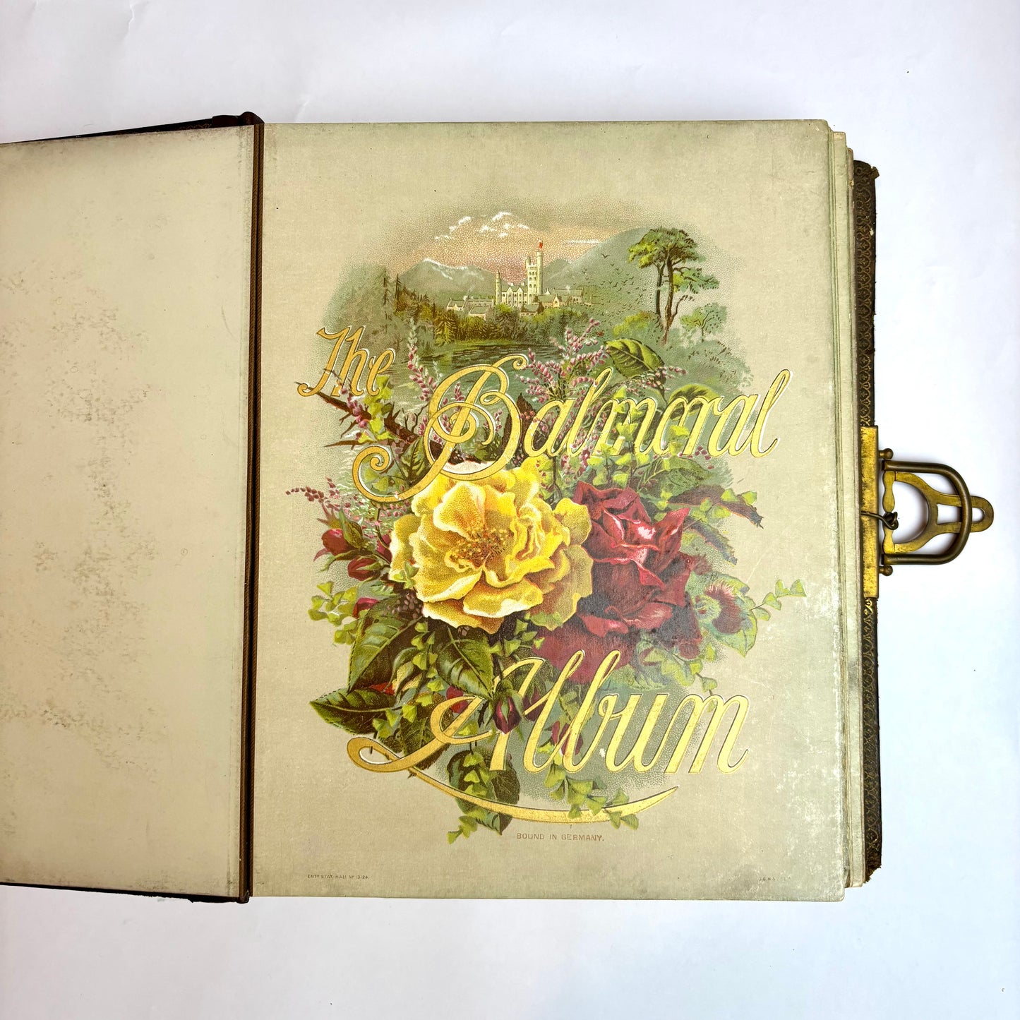 Antique Victorian Musical Photo Album c.1880 — Gilt Leather with Working Brass Clasp