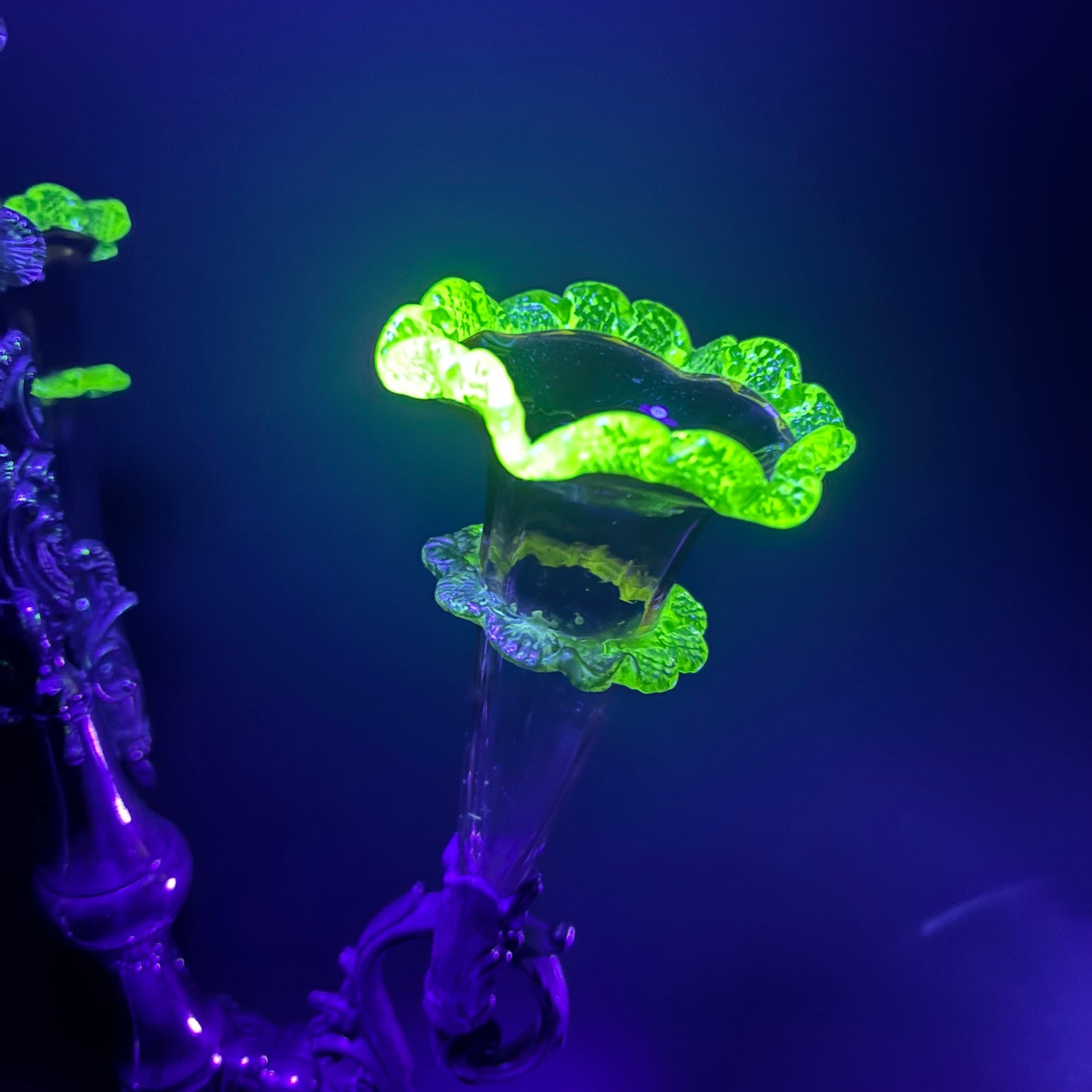 Victorian Cranberry & Uranium Glass Epergne with Silver Plate Base