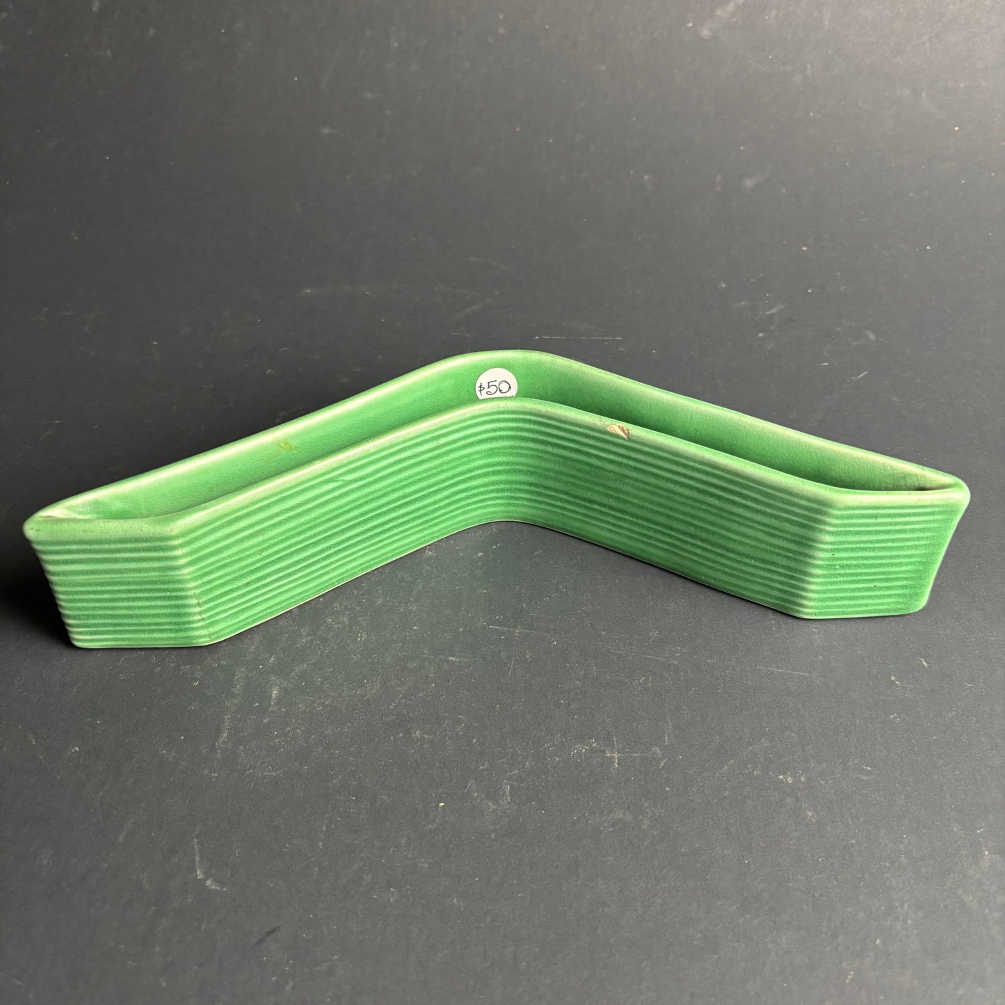 Sylvac England Corner Planter Vase Model 1324 Green Ribbed Mid Century