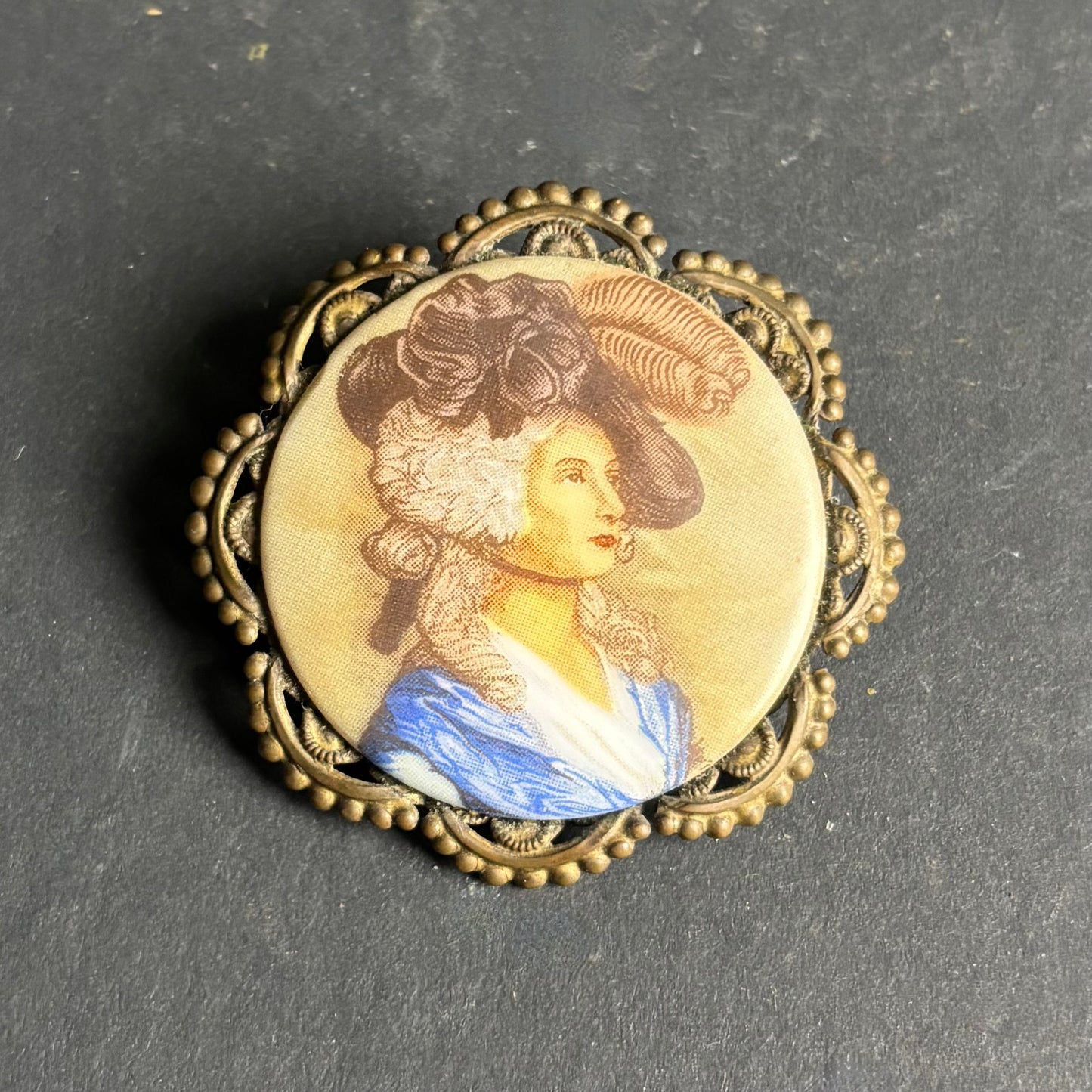 Vintage Portrait Brooch – West Germany Filigree Frame
