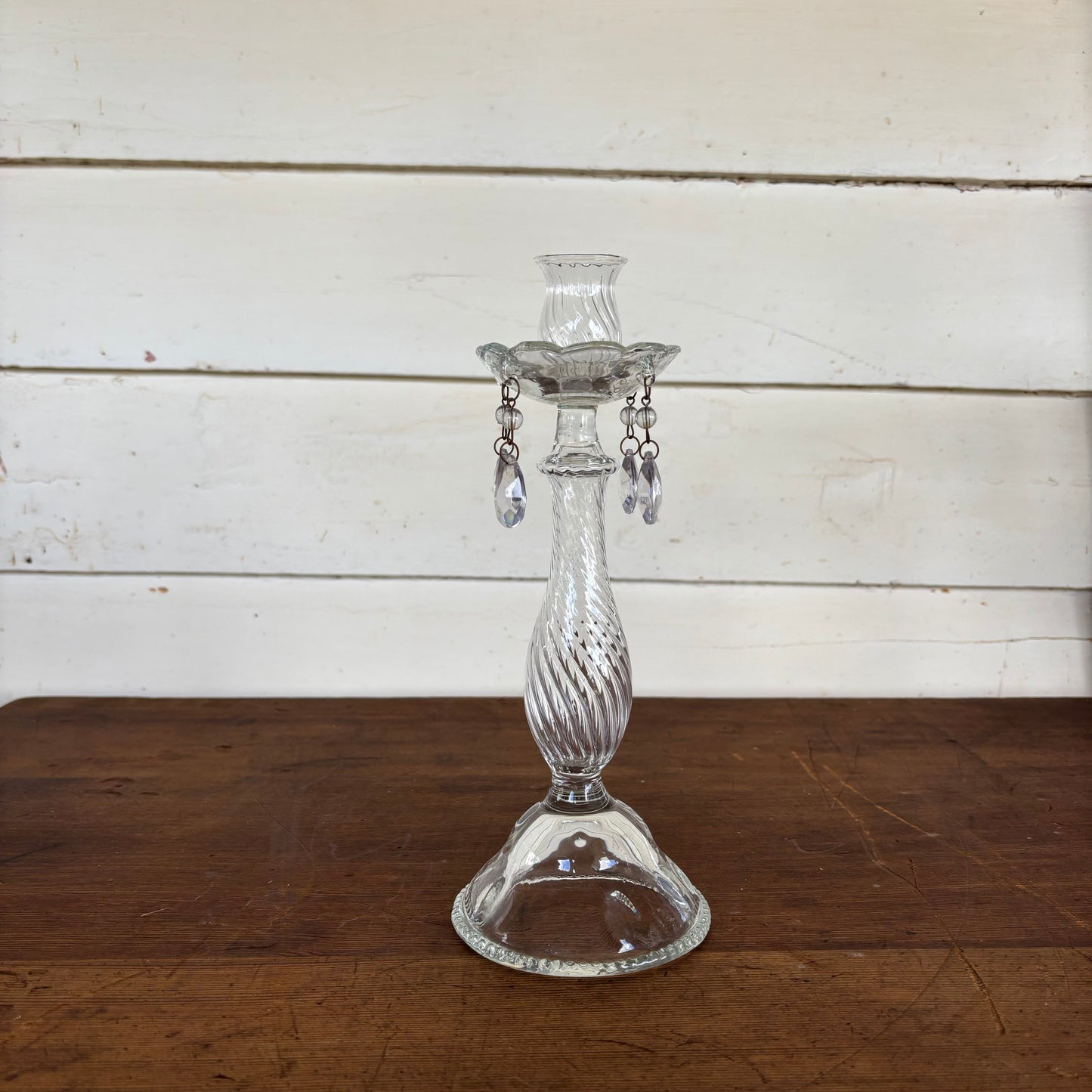 Set of Glass Candelabra with Crystal Drops (3 Pieces)