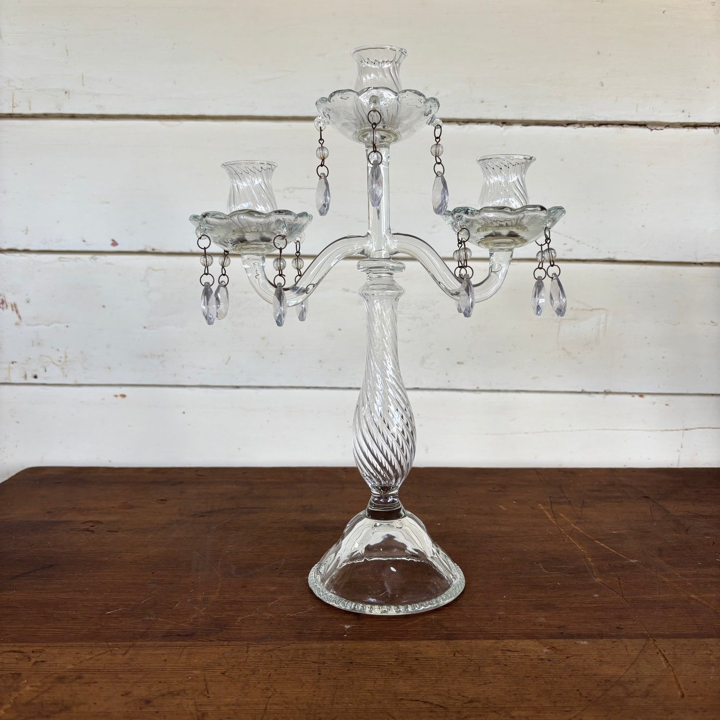 Set of Glass Candelabra with Crystal Drops (3 Pieces)