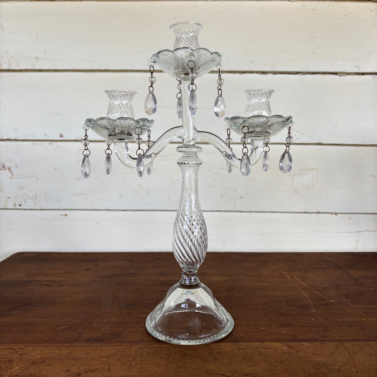 Set of Glass Candelabra with Crystal Drops (3 Pieces)