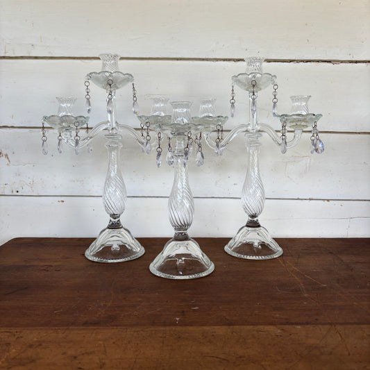 Set of Glass Candelabra with Crystal Drops (3 Pieces)
