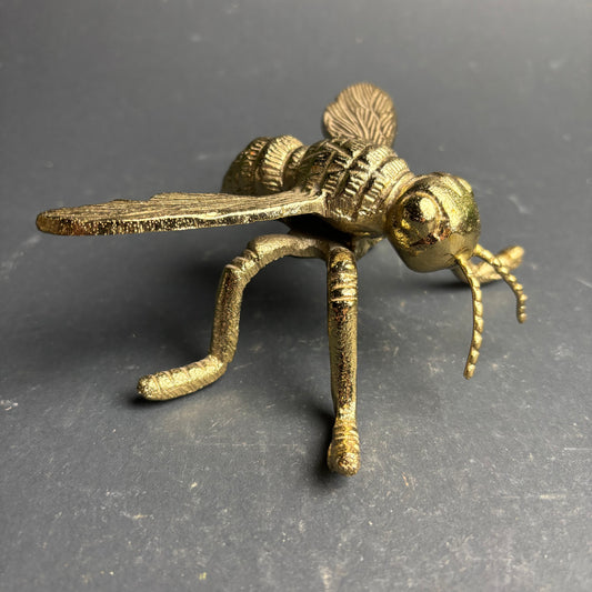 Vintage Cast Metal Fly Figurine – Brass Tone Decorative Insect