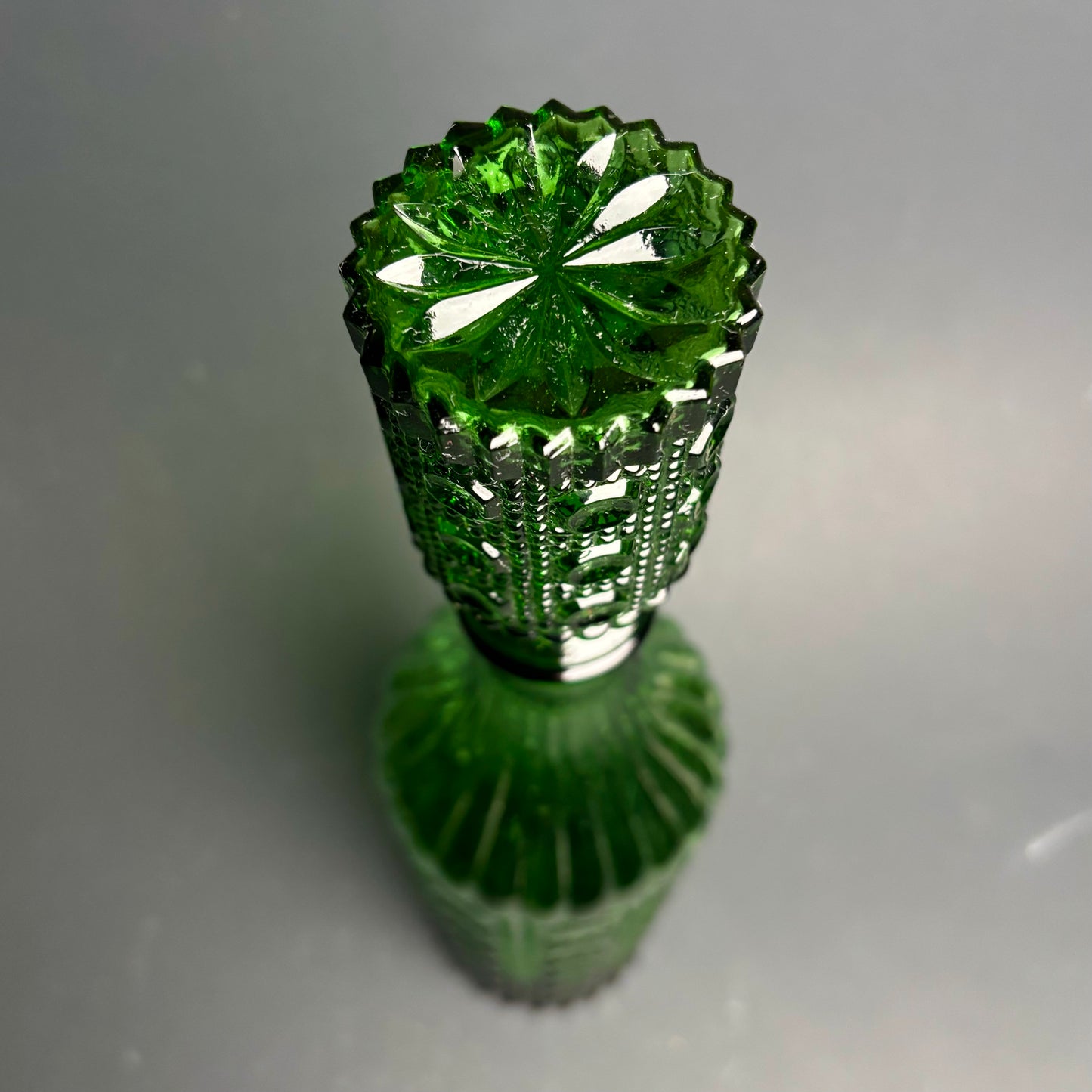 Vintage Green Empoli Style Glass Decanter with Stopper – Hobnail Pattern