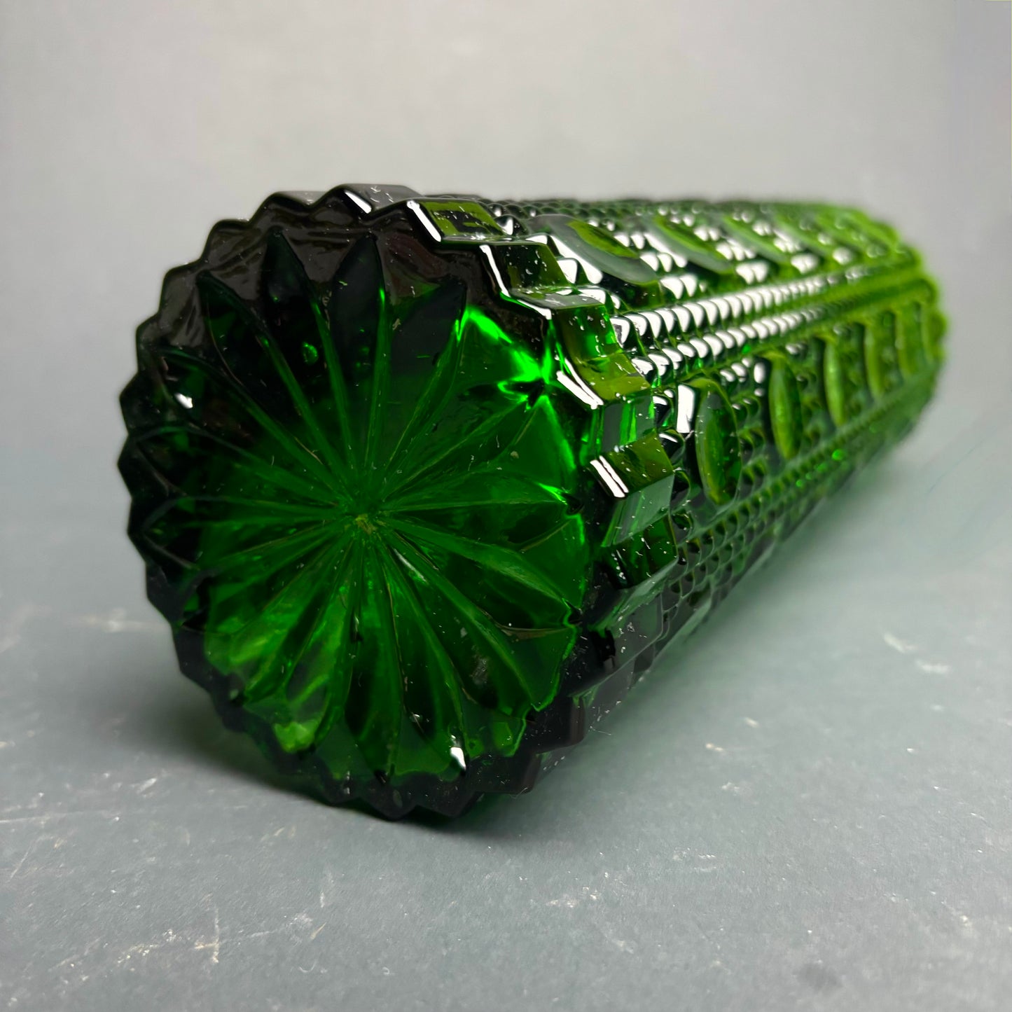 Vintage Green Empoli Style Glass Decanter with Stopper – Hobnail Pattern