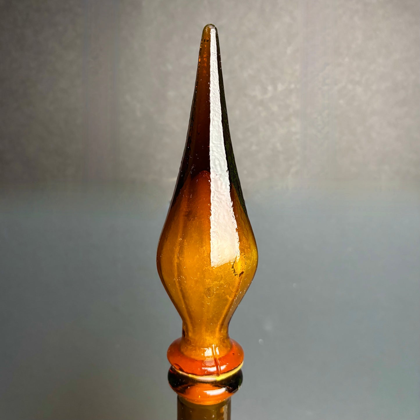 Vintage Amber Empoli Style Glass Decanter with Flame Stopper – Geometric Pattern