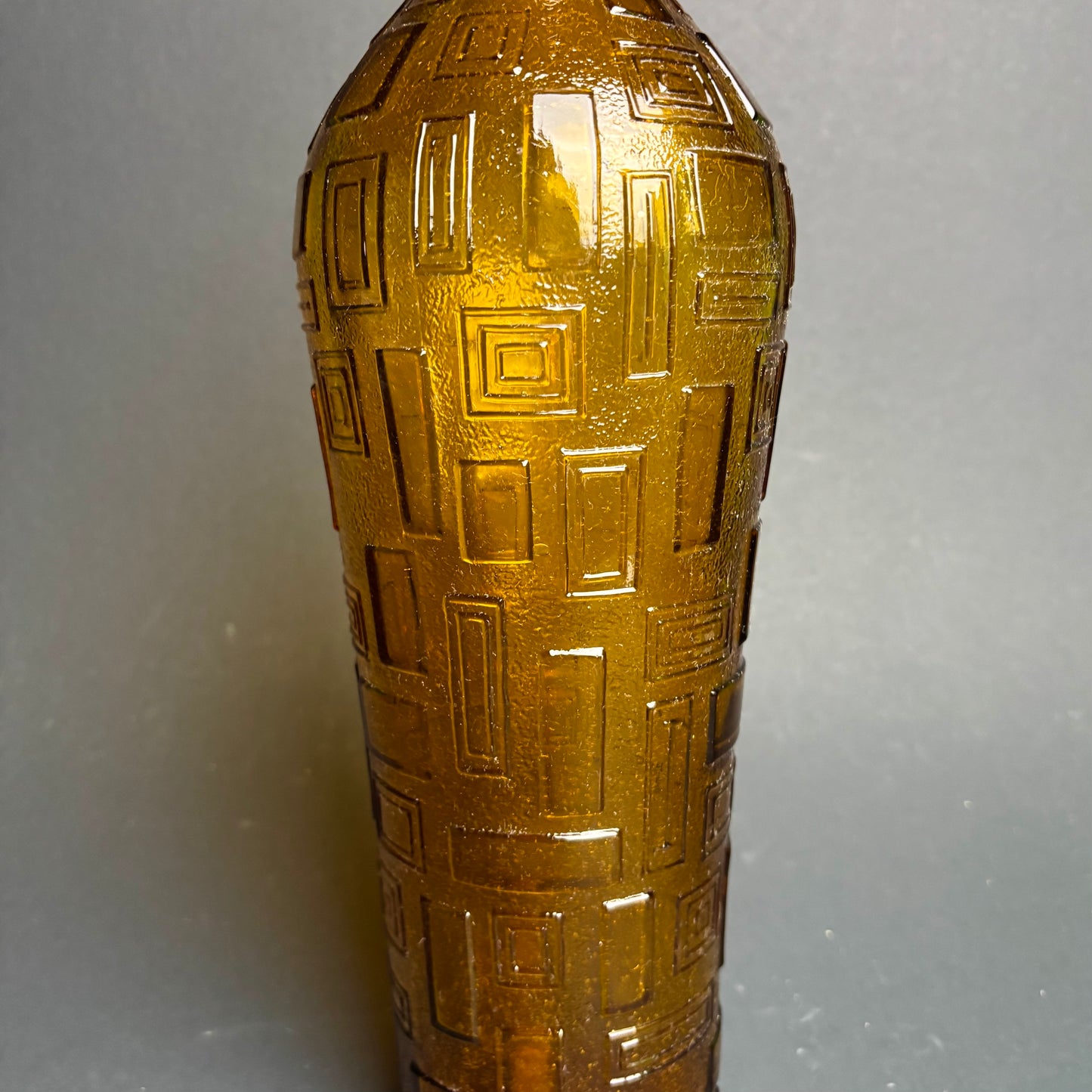 Vintage Amber Empoli Style Glass Decanter with Flame Stopper – Geometric Pattern