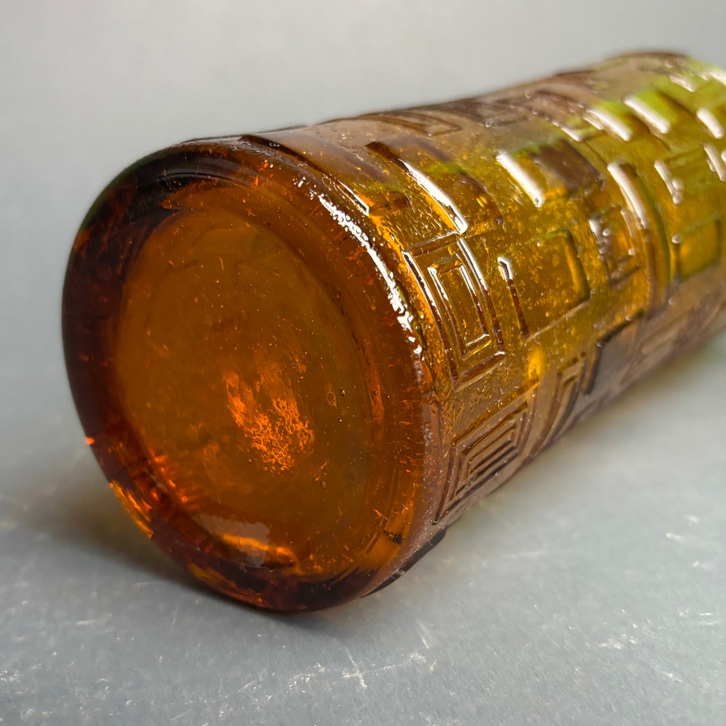 Vintage Amber Empoli Style Glass Decanter with Flame Stopper – Geometric Pattern