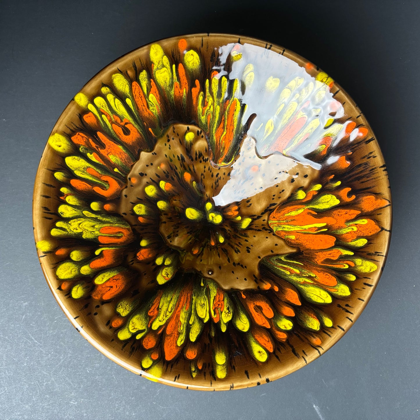 Vintage Drip Glaze Pedestal Bowl – Mid-Century Australian Studio Pottery