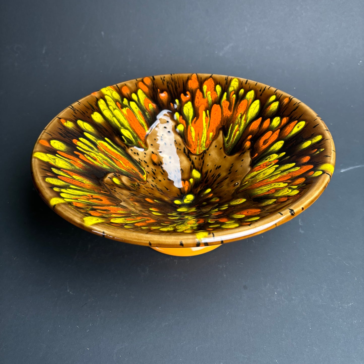 Vintage Drip Glaze Pedestal Bowl – Mid-Century Australian Studio Pottery