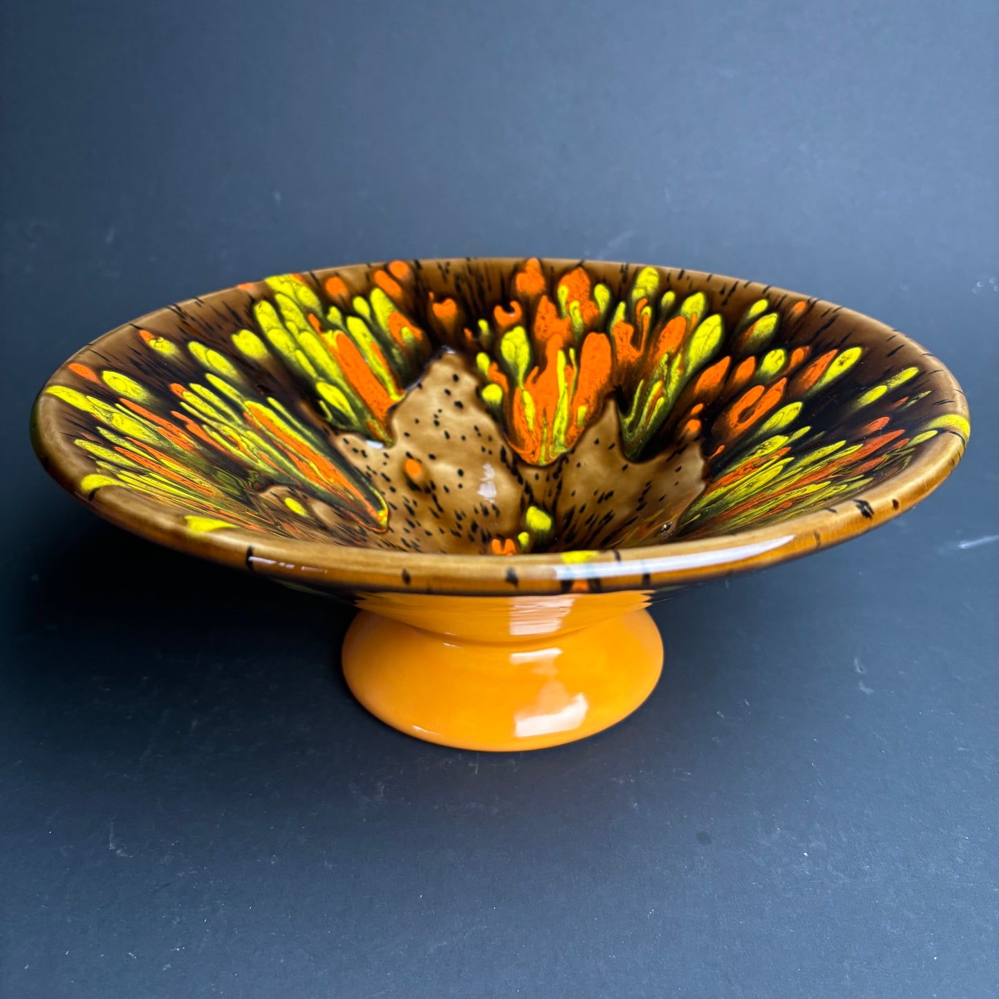 Vintage Drip Glaze Pedestal Bowl – Mid-Century Australian Studio Pottery