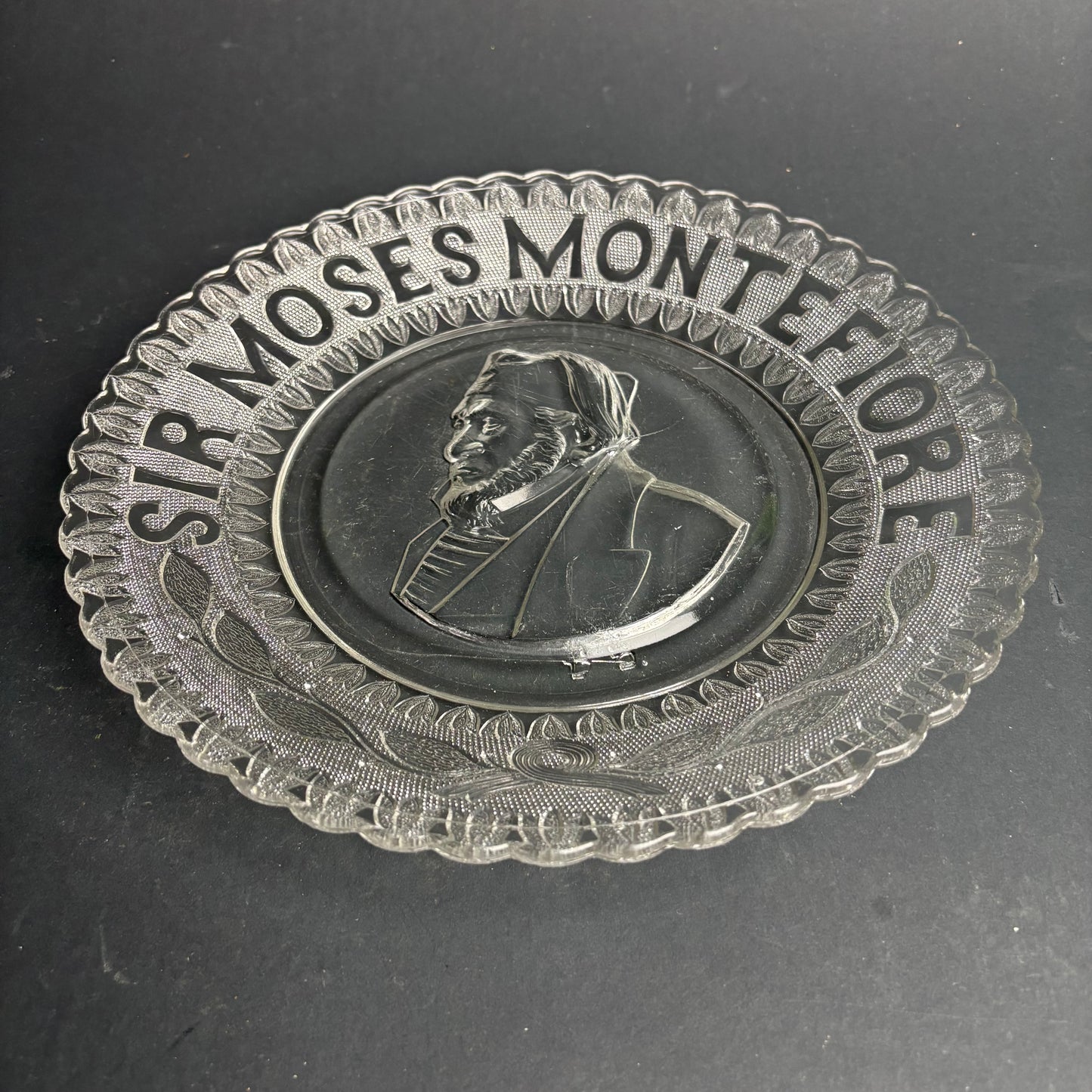 Sir Moses Montefiore Commemorative Glass Plate – Victorian Pressed Glass