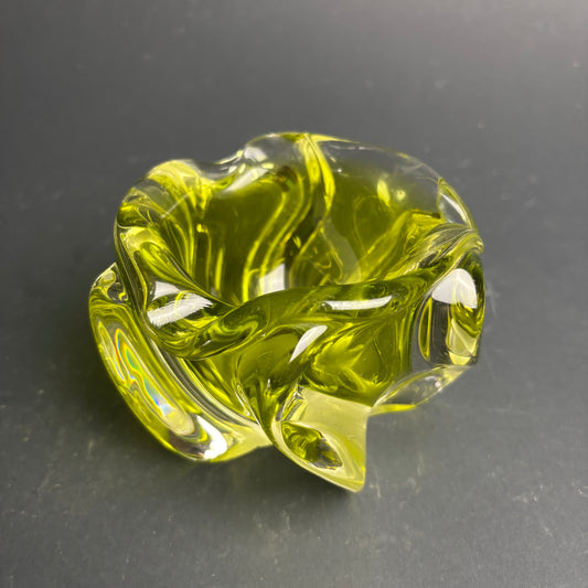 Mid Century Lime Green Art Glass Bowl – Sculptural Vintage Dish