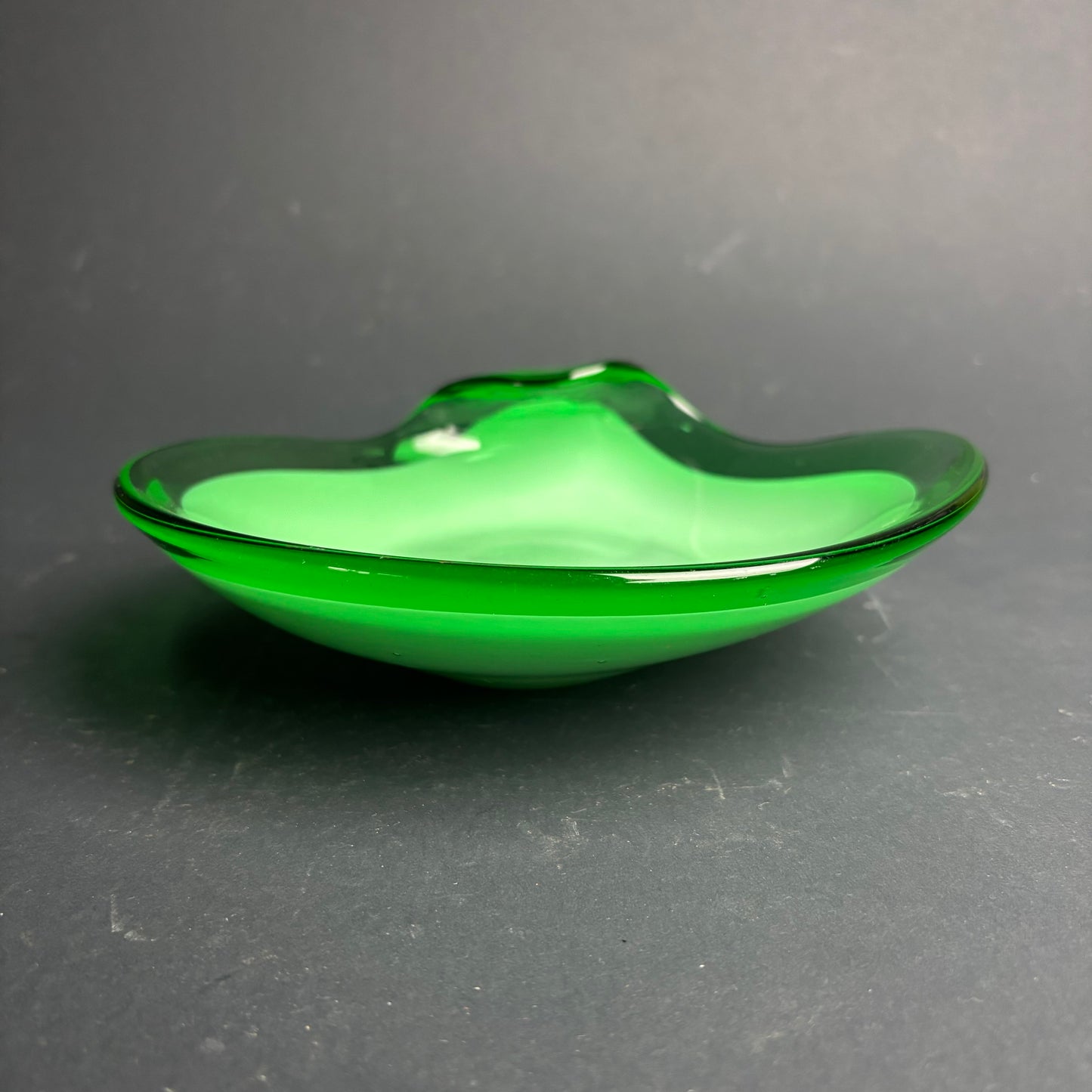 Mid Century Green Cased Glass Bowl – Murano Style Biomorphic Dish
