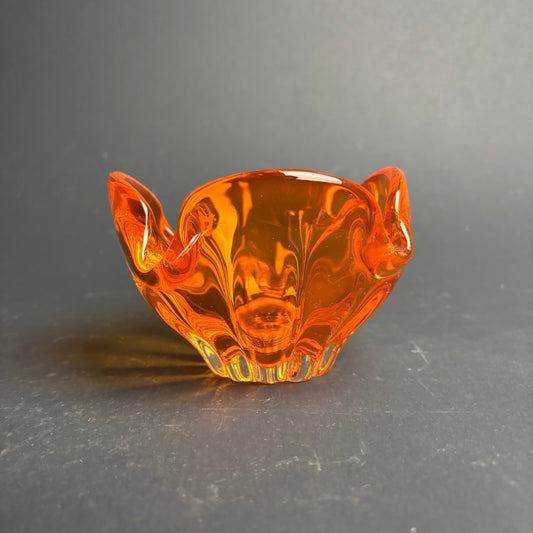 Mid Century Amber Glass Bowl – Freeform Lobed Dish
