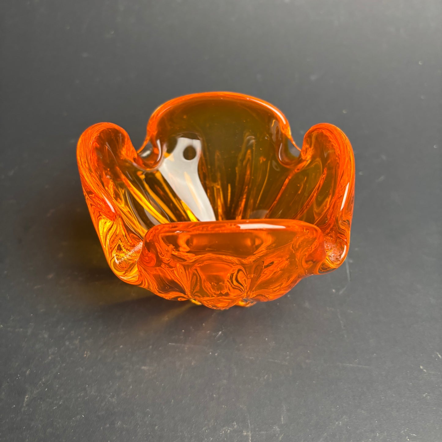 Mid Century Amber Glass Bowl – Freeform Lobed Dish