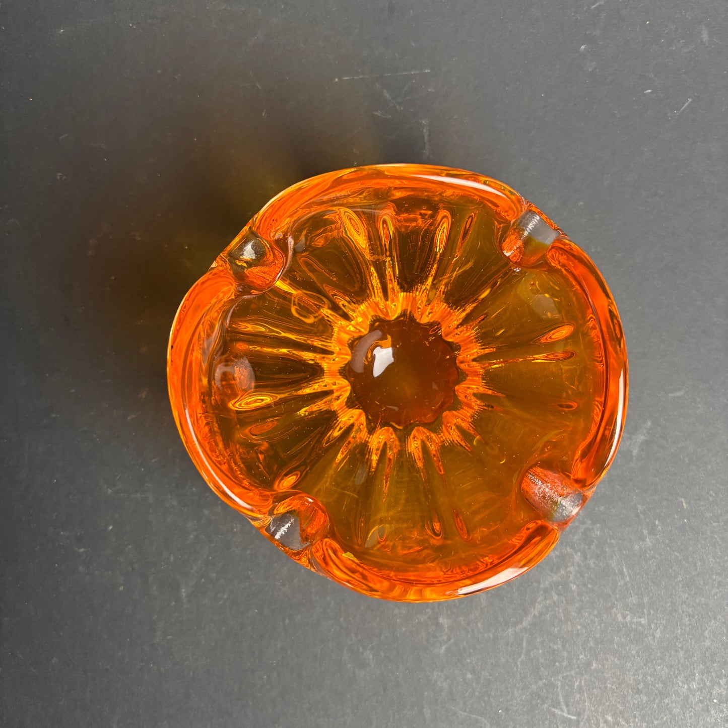 Mid Century Amber Glass Bowl – Freeform Lobed Dish