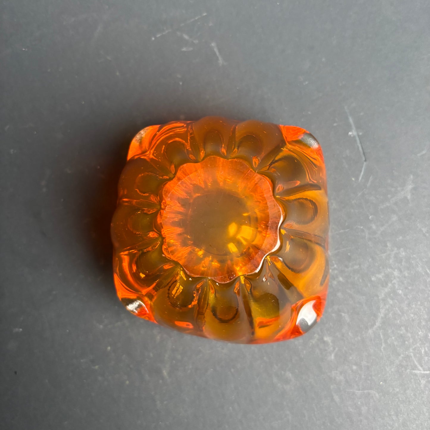 Mid Century Amber Glass Bowl – Freeform Lobed Dish