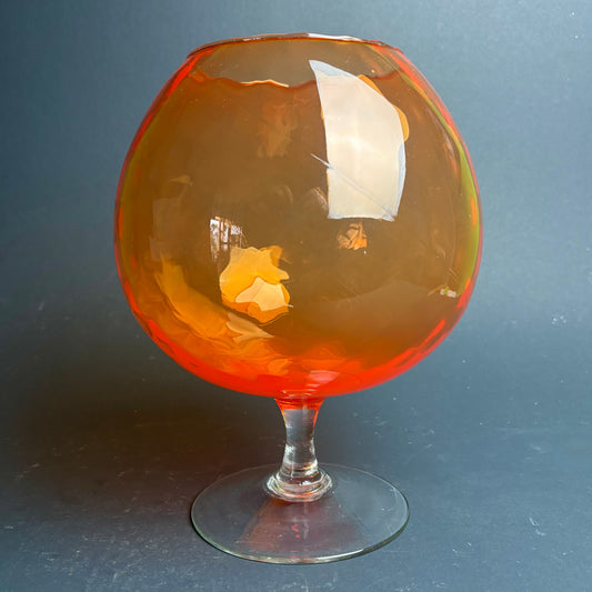 Large Vintage Orange Art Glass Goblet Vase – Hand Blown with Trailed Rim 28cm