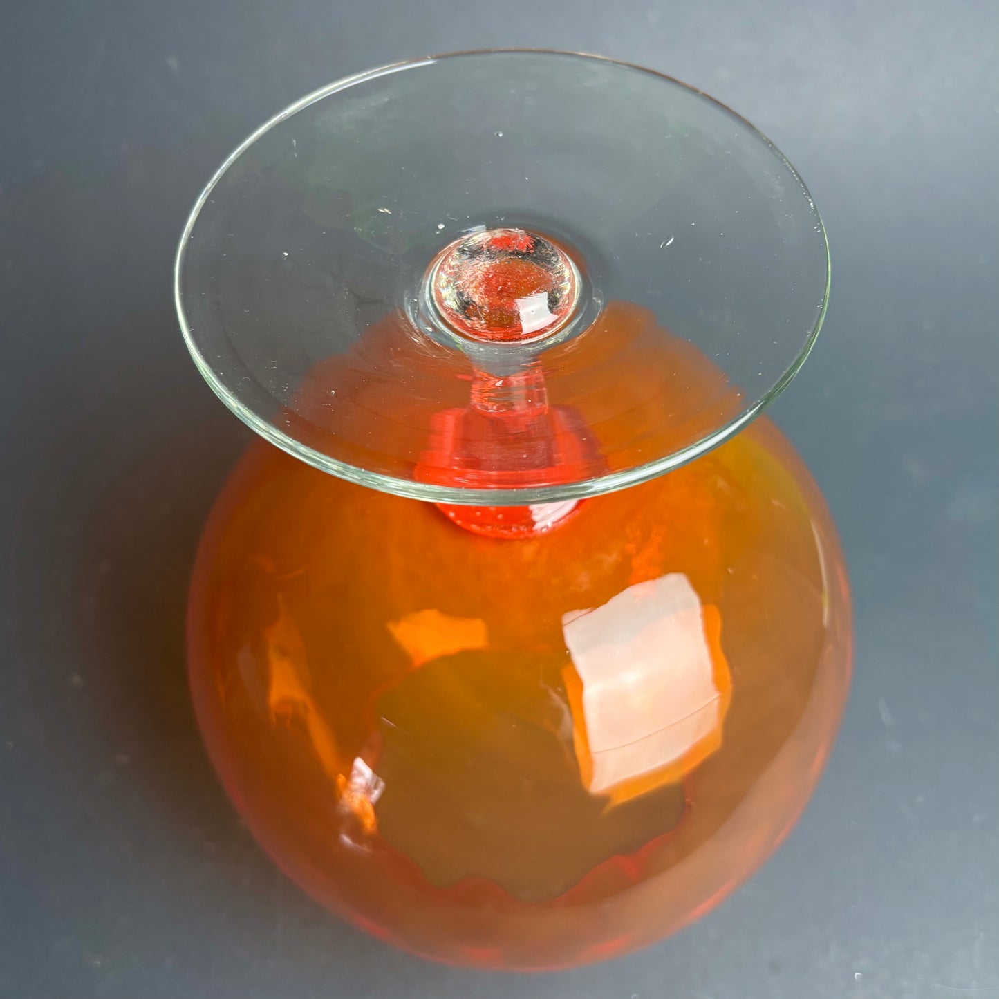 Large Vintage Orange Art Glass Goblet Vase – Hand Blown with Trailed Rim 28cm