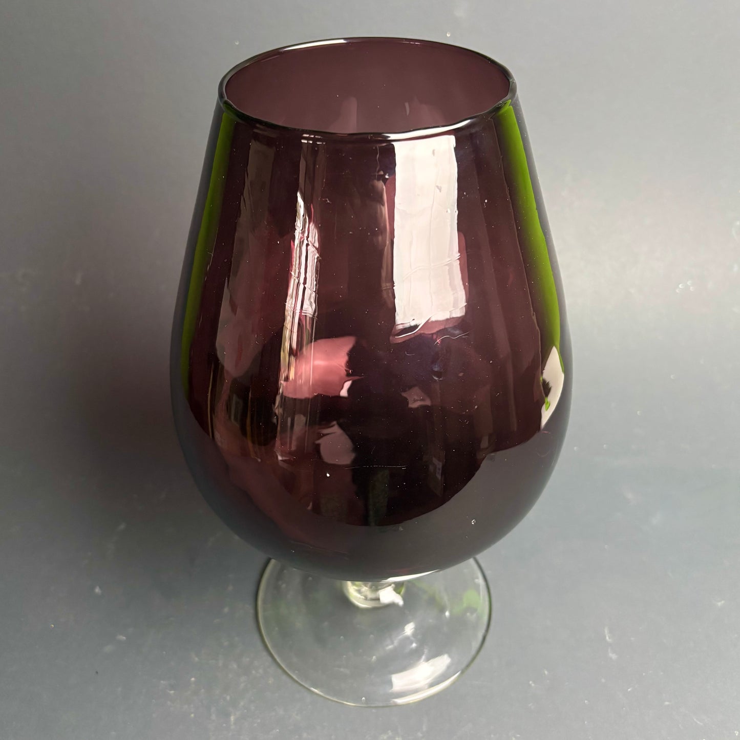 Large Vintage Amethyst Over Green Art Glass Goblet Vase – Cased Glass