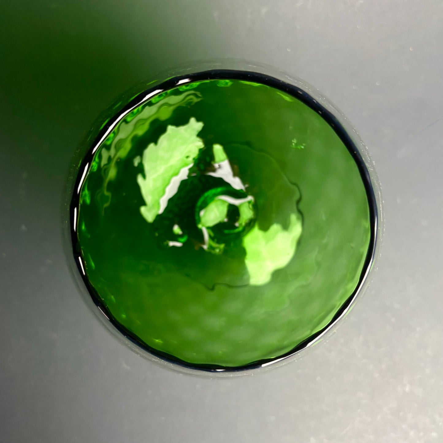 Large Vintage Emerald Green Art Glass Goblet Vase – Hand Blown Style with Organic Rim