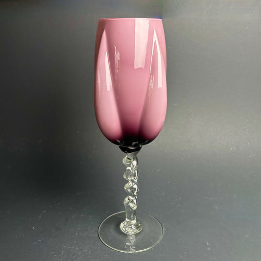 Tall Vintage Empoli Amethyst Cased Glass Vase with Twisted Stem