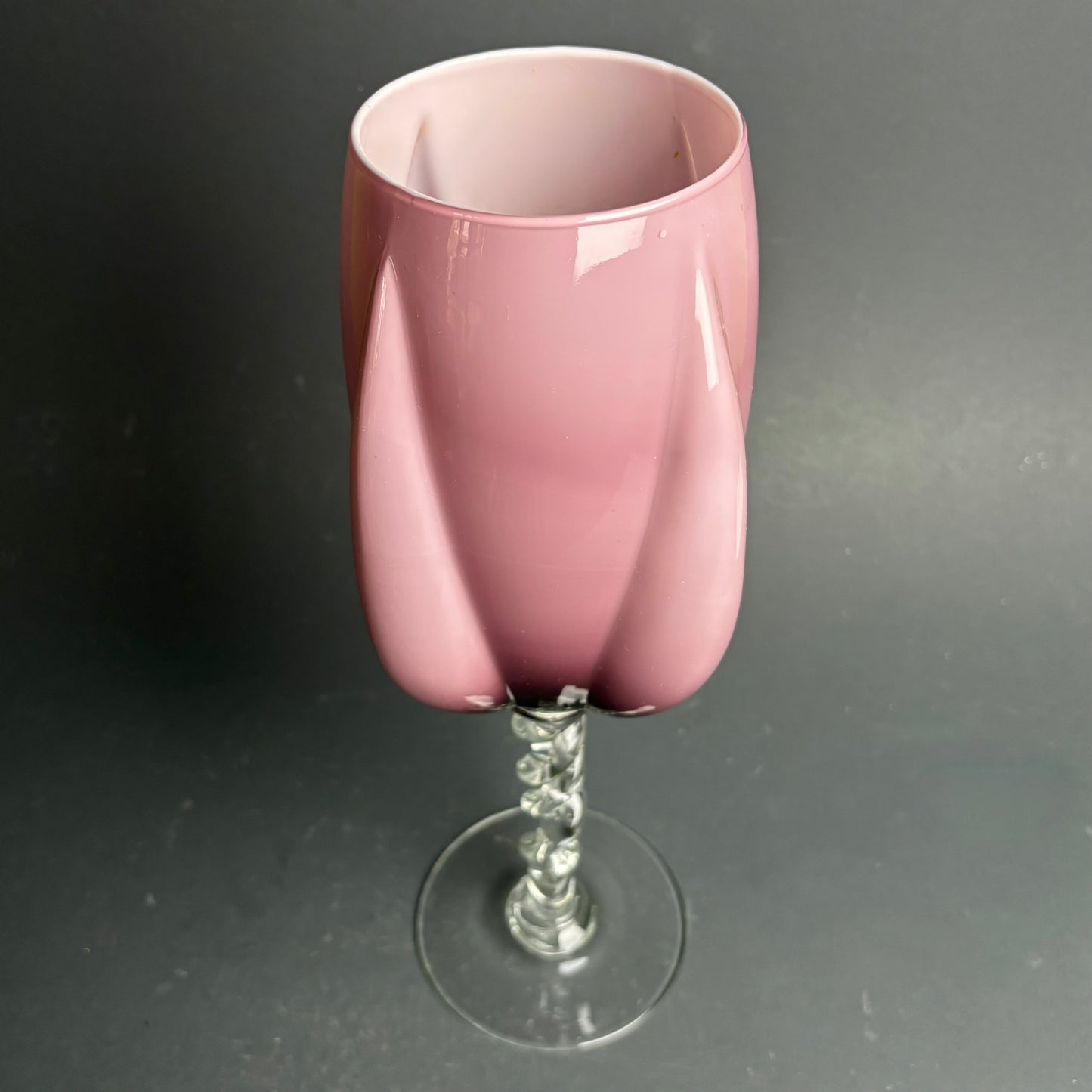 Tall Vintage Empoli Amethyst Cased Glass Vase with Twisted Stem